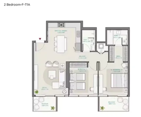 Floor plan, 2 Beds, 1,169 sq ft