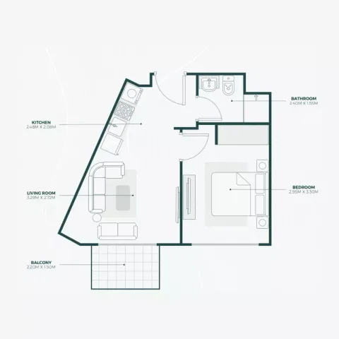 Floor plan, 1 Bed, 419 sq ft
