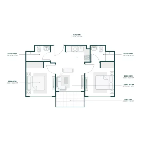 Floor plan, 2 Beds, 567 sq ft