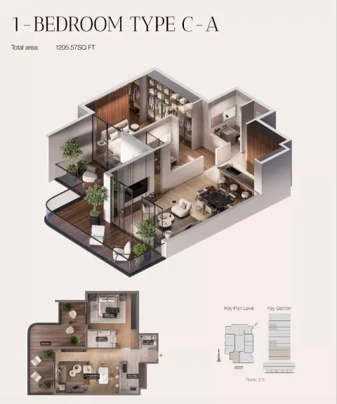 Floor plan, 1 Bed, 1,205 sq ft