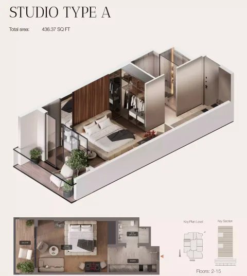 Floor plan, Studio, 436 sq ft