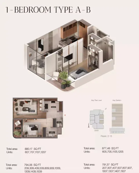 Floor plan, 1 Bed, 880 sq ft
