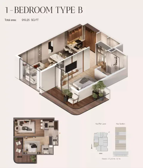 Floor plan, 1 Bed, 919 sq ft