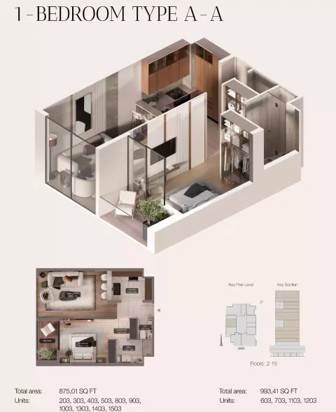 Floor plan, 1 Bed, 875 sq ft