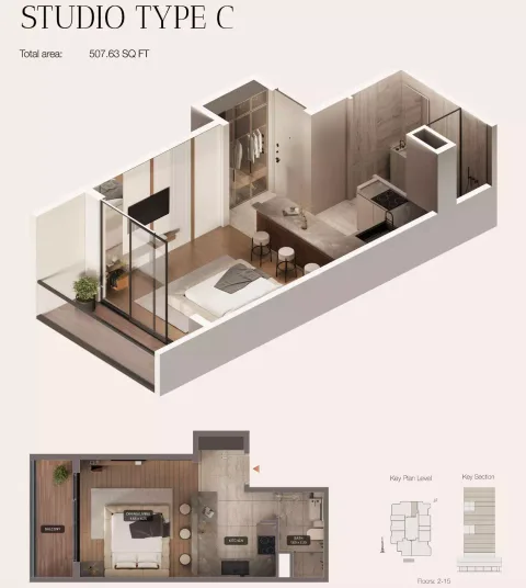 Floor plan, Studio, 507 sq ft