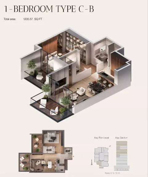 Floor plan, 1 Bed, 1,205 sq ft