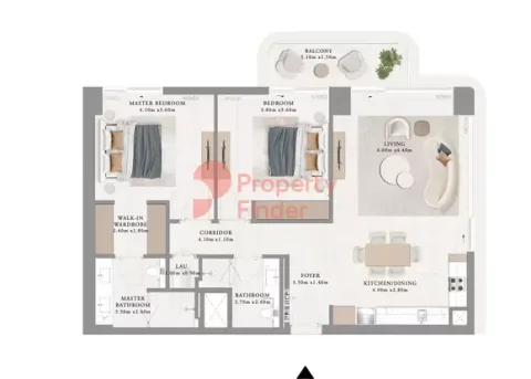 Floor plan, 2 Beds, 1,209 sq ft