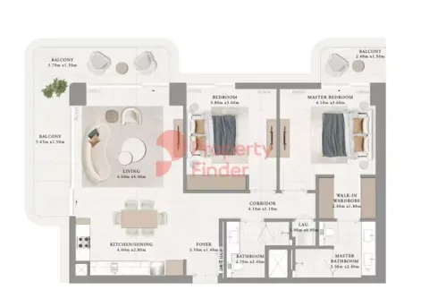 Floor plan, 2 Beds, 1,369 sq ft