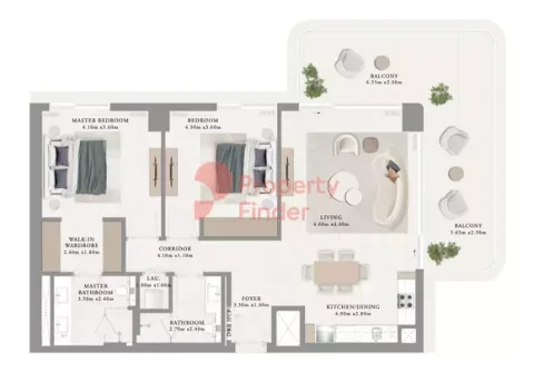 Floor plan, 2 Beds, 1,441 sq ft