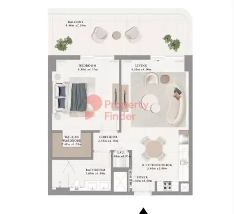 Floor plan, 1 Bed, 995 sq ft