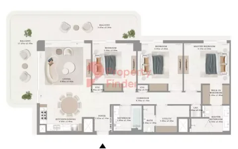 Floor plan, 3 Beds, 1,933 sq ft