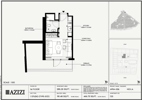 Floor plan, Studio, 466 sq ft