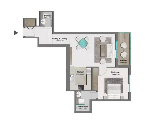 Floor plan, 1 Bed, 813 sq ft