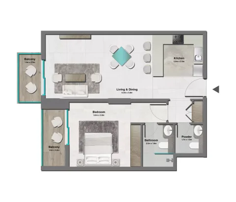 Floor plan, 1 Bed, 822 sq ft