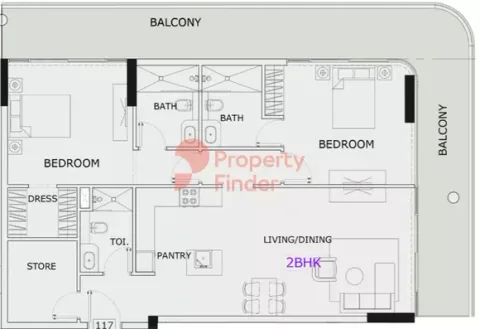 Floor plan, 2 Beds, 1,616 sq ft