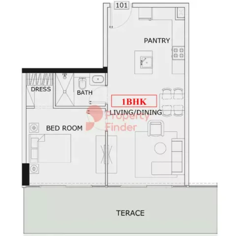 Floor plan, 1 Bed, 843 sq ft