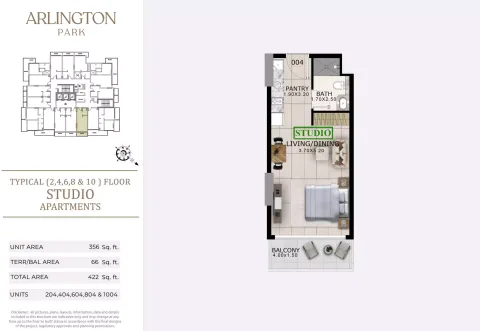 Floor plan, Studio, 422 sq ft