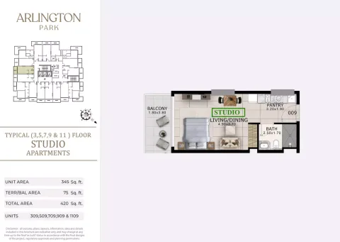 Floor plan, Studio, 420 sq ft