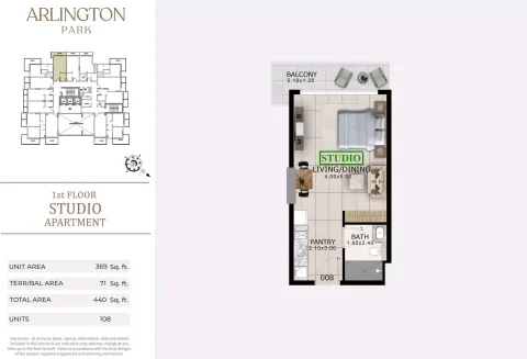 Floor plan, Studio, 440 sq ft