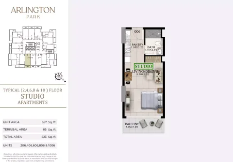 Floor plan, Studio, 423 sq ft