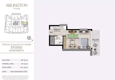 Floor plan, Studio, 444 sq ft