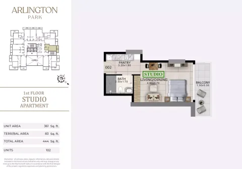 Floor plan, Studio, 444 sq ft