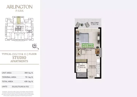 Floor plan, Studio, 439 sq ft