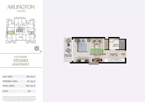 Floor plan, Studio, 400 sq ft