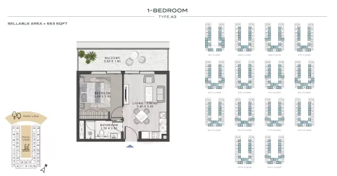 Floor plan, 1 Bed, 553 sq ft