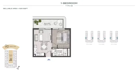 Floor plan, 1 Bed, 525 sq ft