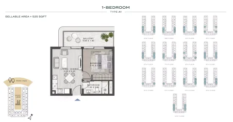 Floor plan, 1 Bed, 525 sq ft
