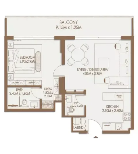 Floor plan, 1 Bed, 753 sq ft