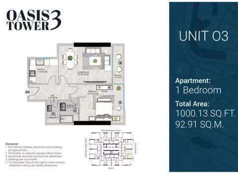 Floor plan, 1 Bed, 1,000 sq ft