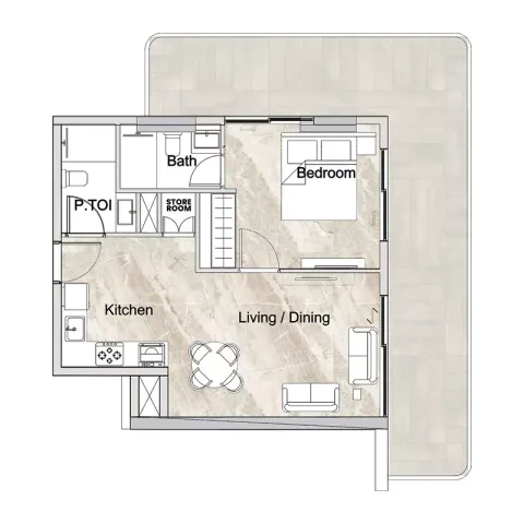 Floor plan, 1 Bed, 0 sq ft