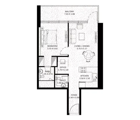 Floor plan, 1 Bed, 807 sq ft