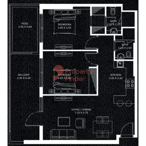 Floor plan, 2 Beds, 1,061 sq ft