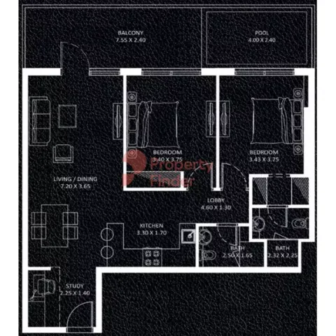 Floor plan, 2 Beds, 1,152 sq ft