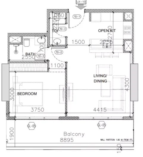 Floor plan, 1 Bed, 811 sq ft