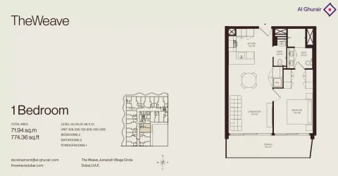 Floor plan, 1 Bed, 774 sq ft