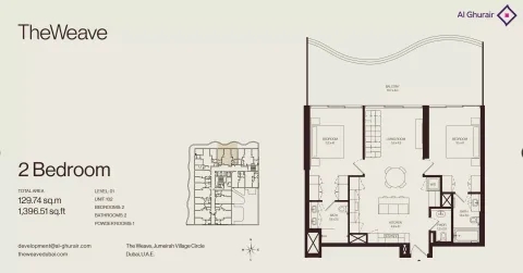 Floor plan, 2 Beds, 1,397 sq ft