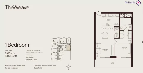 Floor plan, 1 Bed, 773 sq ft