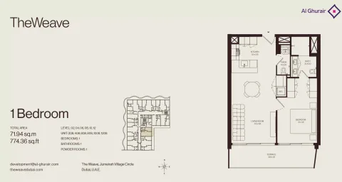 Floor plan, 1 Bed, 774 sq ft