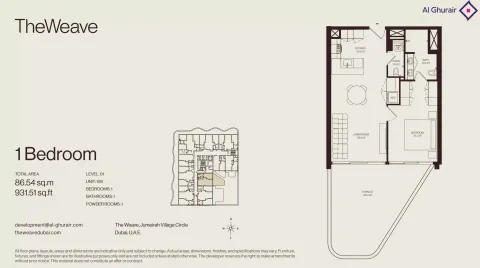 Floor plan, 1 Bed, 931 sq ft