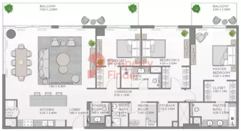 Floor plan, 3 Beds, 2,256 sq ft