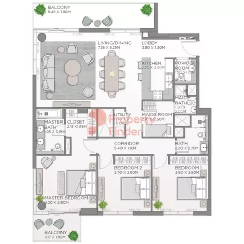 Floor plan, 3 Beds, 1,814 sq ft