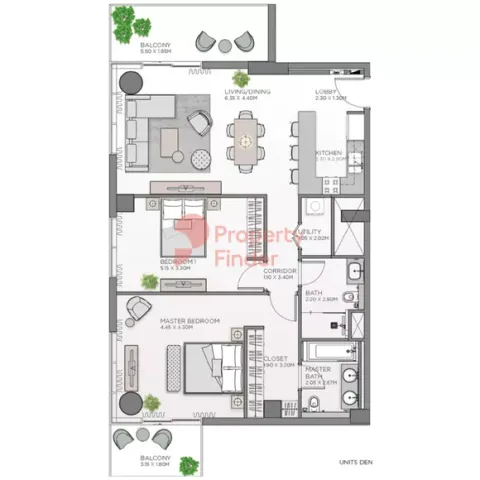 Floor plan, 2 Beds, 1,352 sq ft