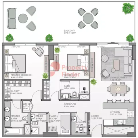 Floor plan, 2 Beds, 1,736 sq ft