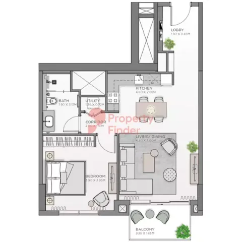 Floor plan, 1 Bed, 784 sq ft