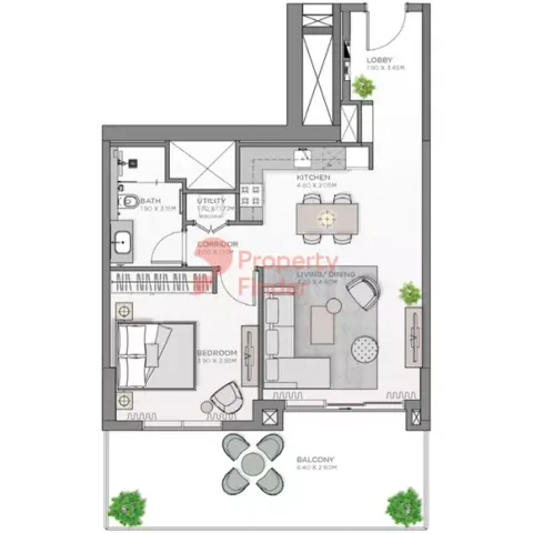 Floor plan, 2 Beds, 980 sq ft