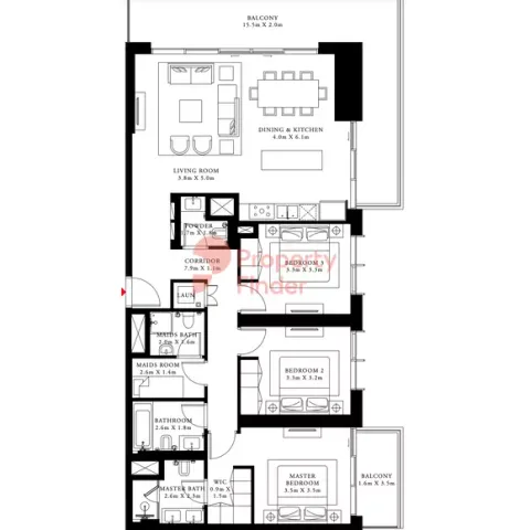 Floor plan, 3 Beds, 1,870 sq ft